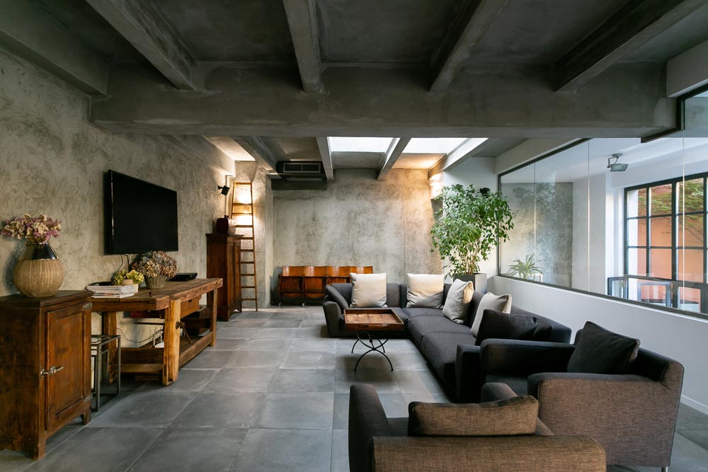 Modern hotel lounge with industrial design at boutique accommodation in Sandton
